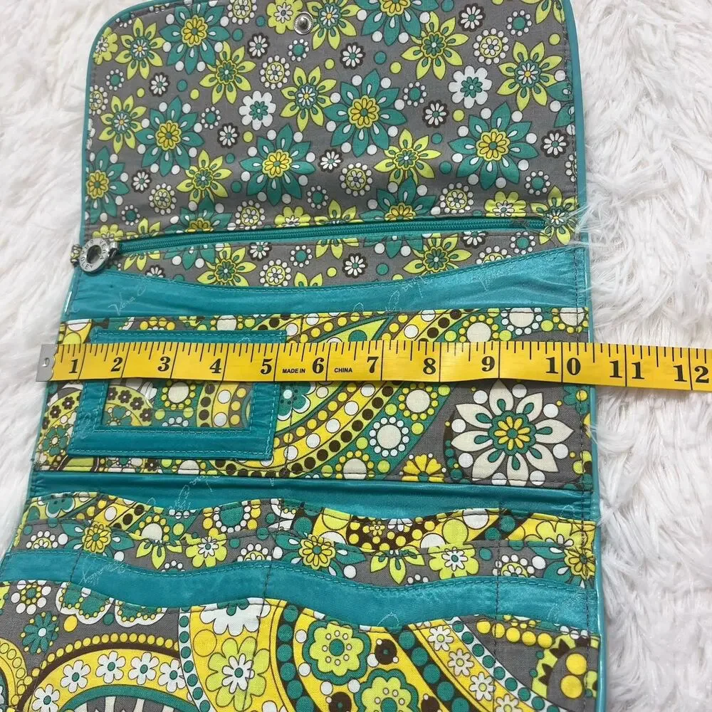 Vera Bradley Travel Wallet Clutch Organizer Teal Yellow Floral Paisley Case